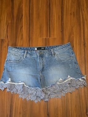 Kut from the Kloth Light Blue Denim Shorts with Lace Trim
